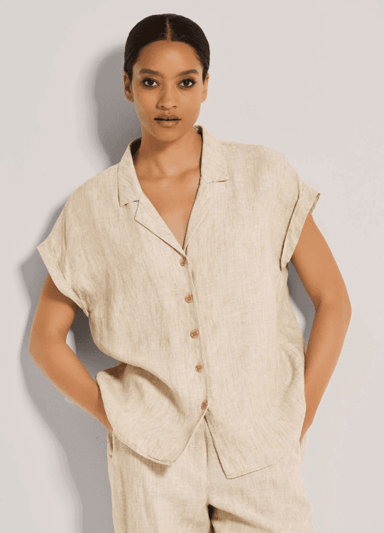 Beige linen waistcoat set worn on model